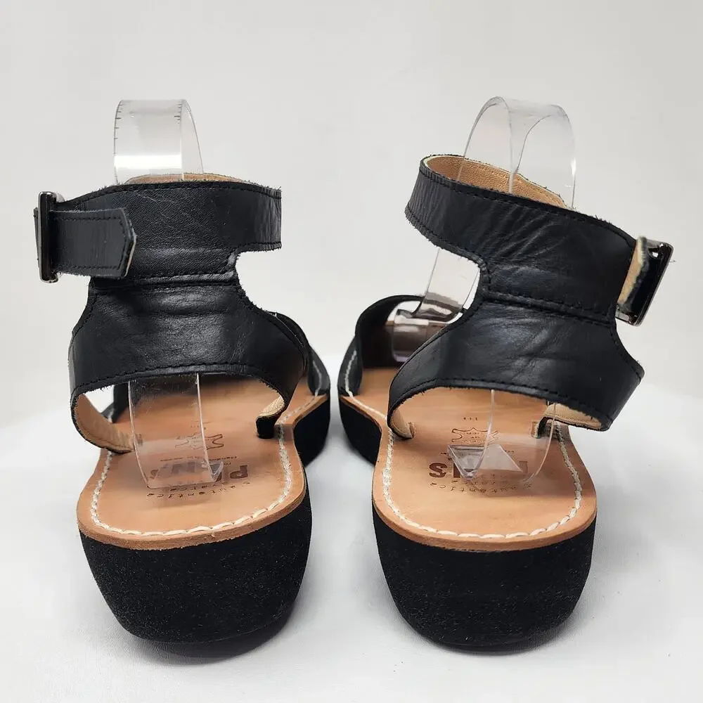 PONS Mediterranean Avarca Sandals Black Leather Adjustable Ankle Strap 524 - Picture 7 of 14